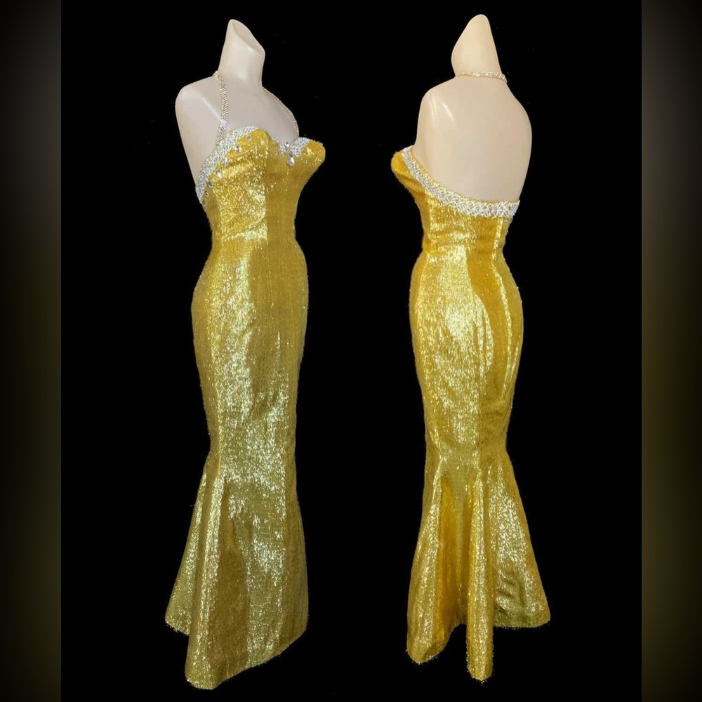 One of a Kind Custom Made Elegant Gold Gown based off famous vintage 1950s style